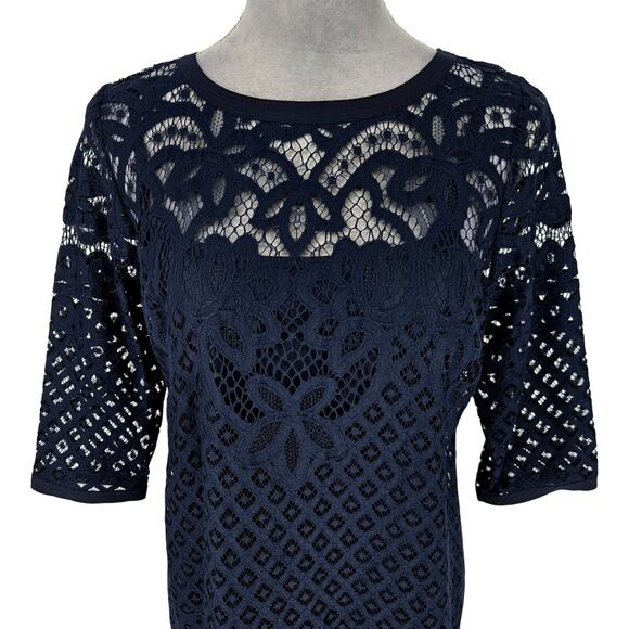 Loft Dress Petites 8P Navy Blue Lace Lined Shift Evening Wedding Formal New - Picture 8 of 14